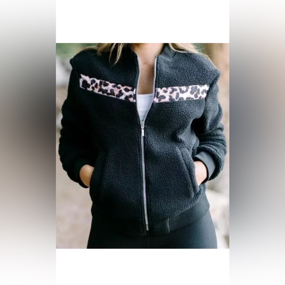 Zyia Fleece Bomber Jacket Blck Full Zip Size M